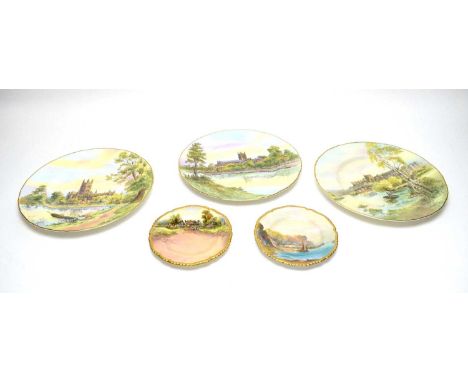 A Royal Worcester ‘Worcester Cathedral’ circular cabinet plate, signed D. Perry, 27.5cms diameter; together with a Royal Worc