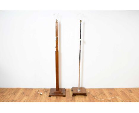 An Art Deco standard lamp, with a square tapering column raised on a burr walnut stepped base 180cm high, together with a chr
