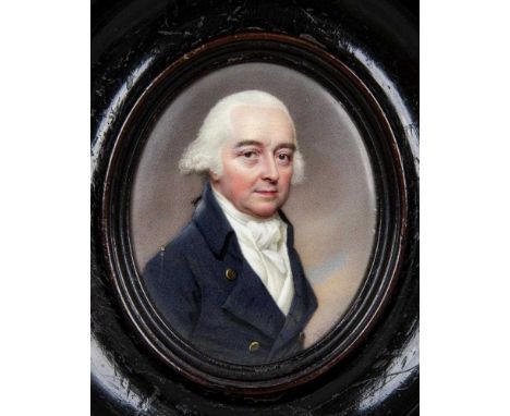 HENRY BONE (1755-1834) J. Clements Esq., half length portrait, oval, enamel on copper miniature, signed, titled and inscribed