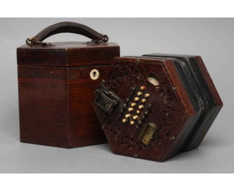 A LACHENAL &amp; CO., LONDON CONCERTINA, Serial No.58118, with rosewood ends, forty eight bone buttons, lacks maker’s label b