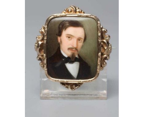 A CONTINENTAL PORCELAIN PANEL, c.1880, of plain rounded oblong form, painted in sombre enamels with the head and shoulders po