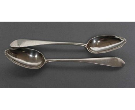 A PAIR OF LATE GEORGE III SCOTTISH PROVINCIAL SILVER TABLESPOONS, maker Thomas Davie, Greenock, c.1820, in Celtic point patte