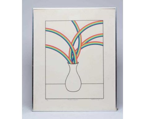 Y PATRICK HUGHES (b.1939) "Angela’s Flowers", print in colours, limited edition 47/60 signed, inscribed and dated (19)77, 19"