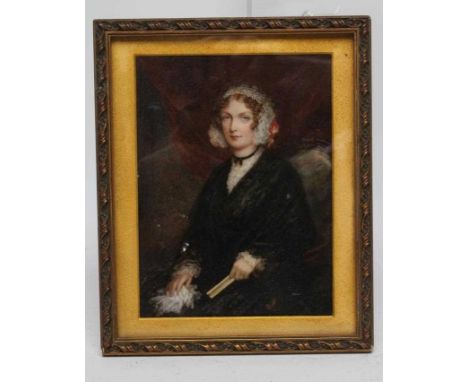 ATTRIBUTED TO CORNELIUS BERIS DURHAM (1809-1884) Portrait of a Lady, seated and holding a fan, miniature on ivory, unsigned, 