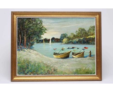 Y ZBIGNIEW LITWIN (Polish 1914-2001) Coastal Scene with Boats, oil on canvas, signed and dated (19)83, inscribed label to rev