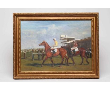 Y M. C.(?) ROBERTS (Contemporary) Wetherby Racecourse, oil on canvas, signed, 16” x 22 1/4", gilt frame (subject to Artists R