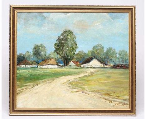 Y ZBIGNIEW LITWIN (Polish 1914-2001) Rural Village Scene, oil on board, signed and dated (19)83, inscribed label to reverse, 
