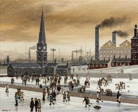 Y BRIAN SHIELDS "BRAAQ" (1951-1997) "Lucy's First Kiss", oil on board, signed "braaq "Ann"", 17 3/4" x 21 1/2", stained frame