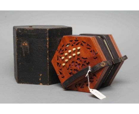 A LACHENAL &amp; CO., LONDON CONCERTINA, Serial No.139490, with mahogany ends and twenty-one bone buttons, lacks maker’s labe