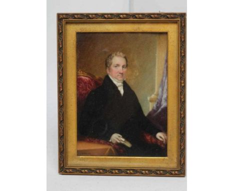 CORNELIUS BERIS DURHAM (1809-1884) Portrait of a Gentleman seated and holding a book, miniature on ivory, signed, 6 1/4" x 4 