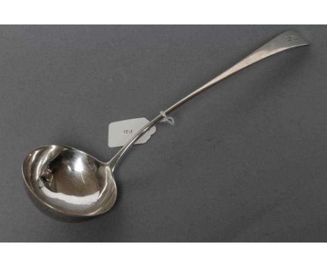 A GEORGE III SILVER SOUP LADLE, maker George Smith, London 1782, in Old English pattern, engraved "G", 13" long, 4ozs 14dwts 