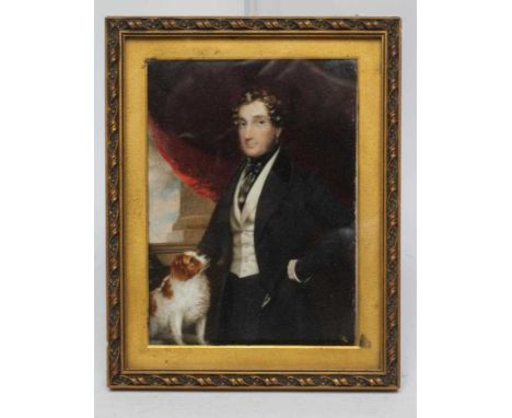 ATTRIBUTED TO CORNELIUS BERIS DURHAM (1809-1884) Portrait of a Gentleman with a Spaniel, miniature on ivory, unsigned, 6 1/4"