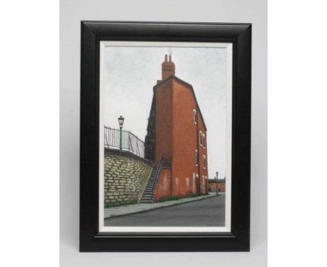 Y STUART WALTON (b.1933) "Tall Building Thompson Street, Burmantofts, Leeds", acrylic on cotton, signed, inscribed and dated 