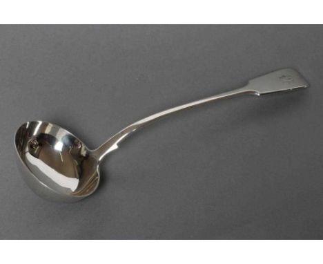 A VICTORIAN SILVER SOUP LADLE, maker's mark GA, London 1858, in Fiddle pattern engraved "O", 13 1/2" long, 9ozs 12dwts (Est. 