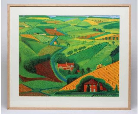 Y DAVID HOCKNEY RA (b.1937) "Road Across The Wolds", lithograph, signed, 19 1/4" x 24", blond wood frame (subject to Artists 