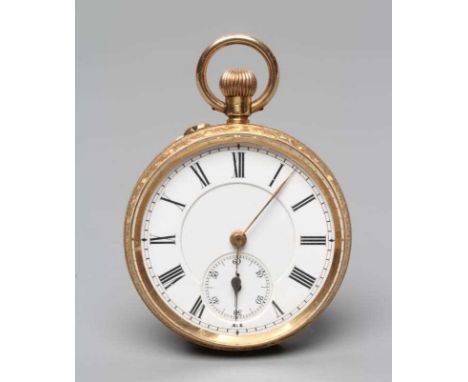 A TOP WIND FOB WATCH, late 19th century, the white enamel dial with black Roman numerals to the chapter ring enclosing subsid
