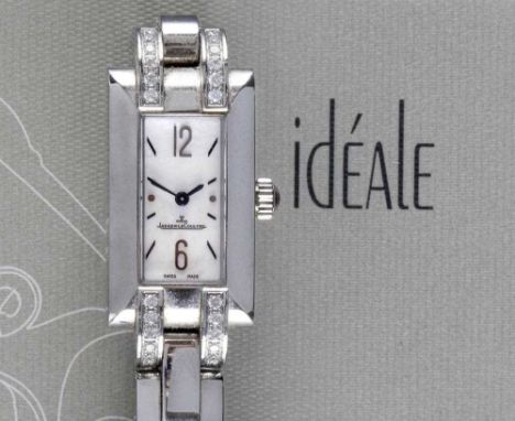 A LADY'S JAEGER-LECOULTRE IDEALE DIAMOND WRISTWATCH, the oblong mother of pearl dial with Arabic 12 and 6 in a plain stainles