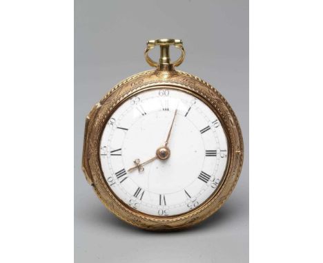 A GEORGE III SCOTTISH SILVER GILT PAIR CASED POCKET WATCH, the white enamel dial with black Roman and Arabic numerals, the ve