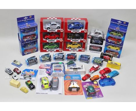 KINSMART SIX DIE-CAST MODELS of VW New Beetle, boxed, BURAGO RACING TEAM twin pack die-cast metal models of VW Beetles and ot