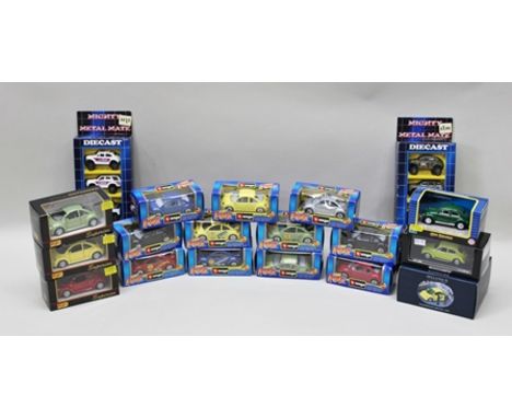 ELEVEN VARIOUS BURAGO DIE-CAST MODELS OF VOLKSWAGEN NEW BEETLES 1:43 scale boxed, MAISTO SUPERIOR DIE-CAST MODELS OF VW BEETL