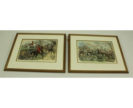 AFTER JOHN LEECH "Very Polite" and "Hunting in the Holidays" A pair of Victorian hunting prints, 25 x 36cm, in modern gilt gl