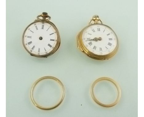 A CONTINENTAL YELLOW METAL CASED LADY'S POCKET OR PENDANT WATCH having enamel dial with Roman numerals, circa 1900, together 