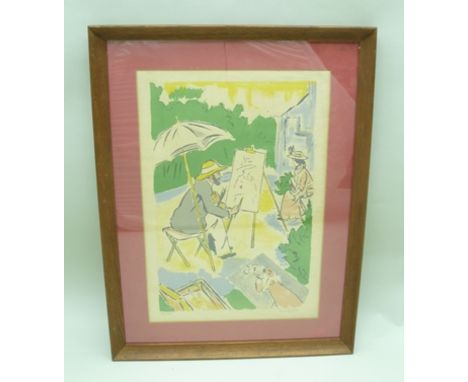 AFTER EDMOND JULIEN A painter possibly Lautrec at his easel with a young lady subject, a Lithograph, no. 204/270, 60cm x 40cm