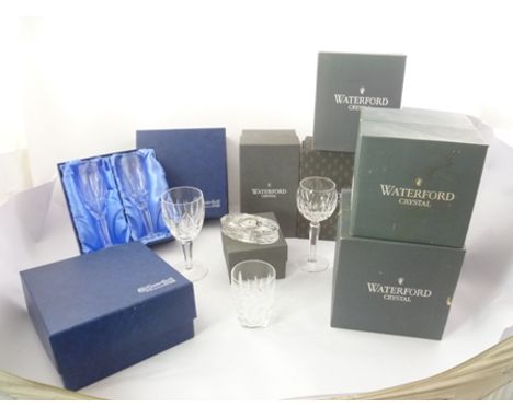 A PART SUITE OF WATERFORD TABLE GLASS "Kildare" pattern, comprising six champagnes, six white wines, six red wines, two hocks