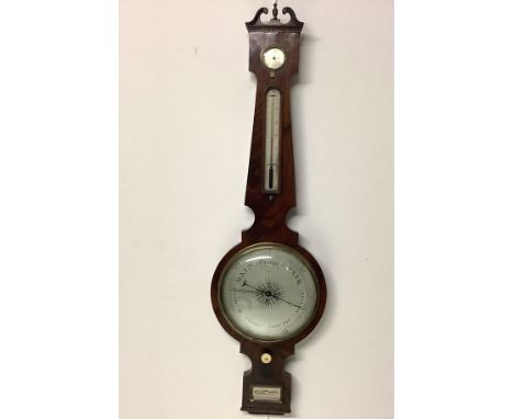 A 19th century mahogany wheel barometer, the 10" silvered dial above a level signed "A. Corti, 97 Nelson Street, Glasgow, set