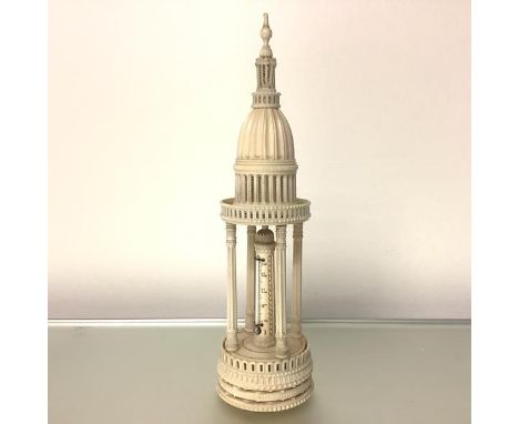 An unusual Anglo-Indian desk thermometer, 19th century, modelled as a tempietto, the thermometer mounted on a central shaft w