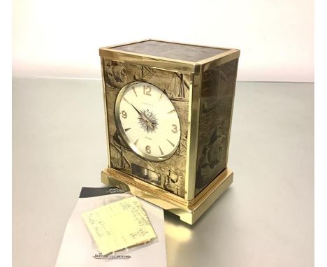 A rare Jaeger LeCoultre Atmos "Caravelle" gilt-brass perpetual movement mantel clock, no. 227785, the 10.5cm cream dial withi