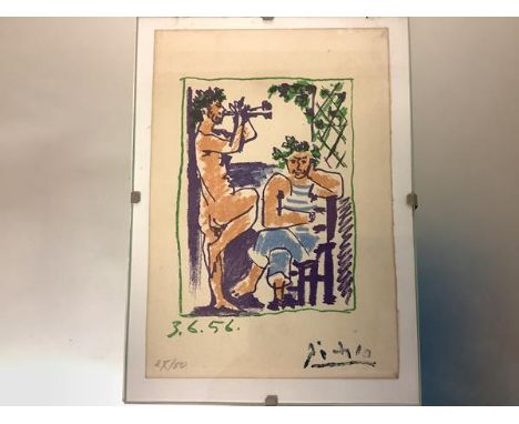 •Pablo Picasso (1881-1973), Faune et Marin, lithograph in colours, printed signature and pencil edition no. 27/50. Overall 16