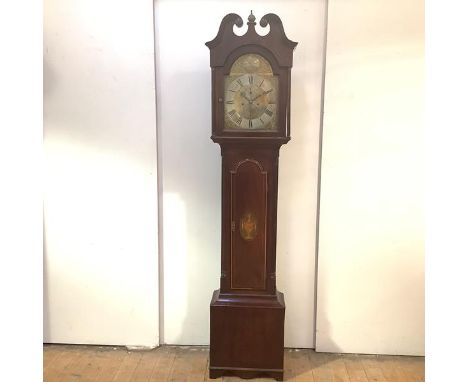 A George III mahogany longcase clock, by J. Stevenson, Aberdeen, the 13in. arched brass dial with silvered Roman chapter ring