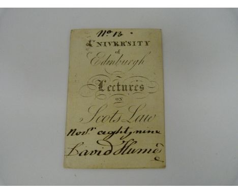 HUME DAVID.&nbsp;(Nephew of the great philosopher &amp; professor of Scots Law). University of Edinburgh lecture ticket no 13