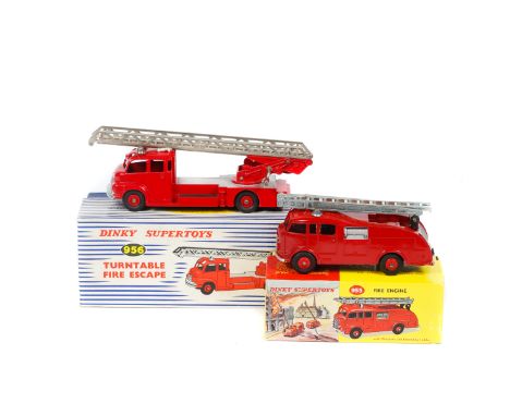 2 Dinky Toys. Fire Engine (955). A Commer in red with silver 2-piece ladder, windows and red plastic wheels. Together with a 