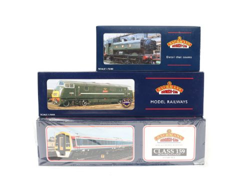 Bachmann Model Railway locomotives and passenger coaches.  A BR Class 159 3-Car DMU (31-510) in Network South East livery. Pl
