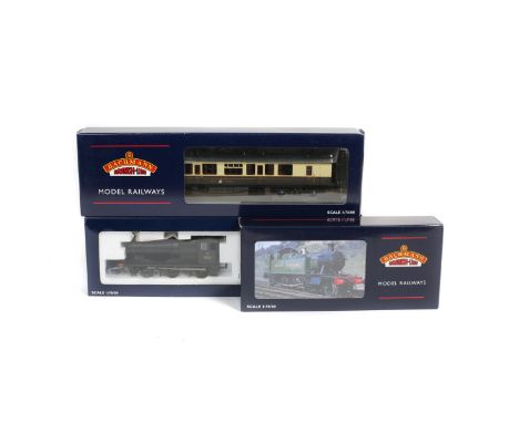 Bachmann Branch-Line Model Railway. 2 locomotives - BR 45xx 2-6-2 tank RN4573 (32-128) in weathered black livery. Plus a BR C
