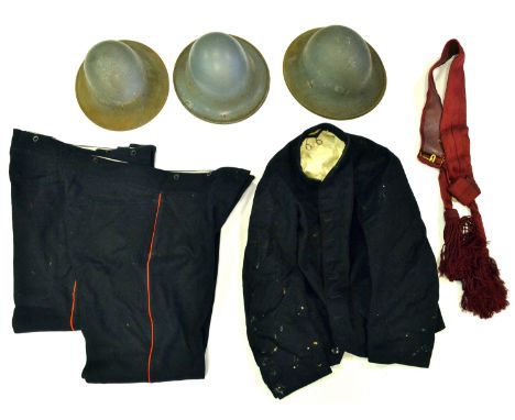 An infantry officer’s crimson waist sash and tassels, with label of Trayler &amp; Co, Portsmouth, GC; also the skulls only of