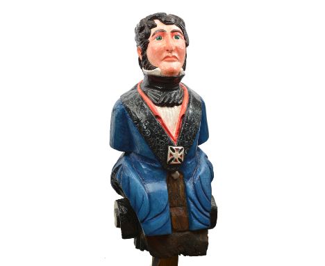 A ship’s figurehead of the D of Wellington, from a brig wrecked off Newyn, Cornwall, in 1836, showing the Duke in a blue coat