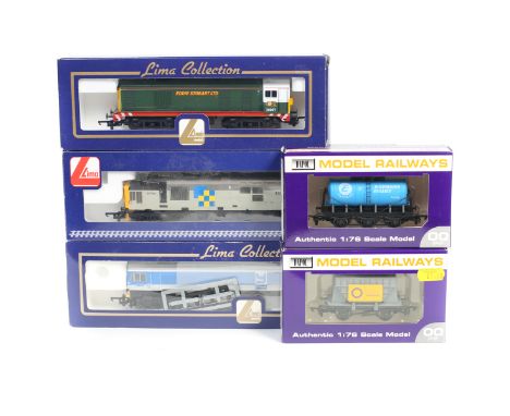 3 Lima OO locomotives plus freight wagons.  3 diesel locomotives - a Foster Yeoman Class 59 Co-Co Kenneth J. Painter RN59 005