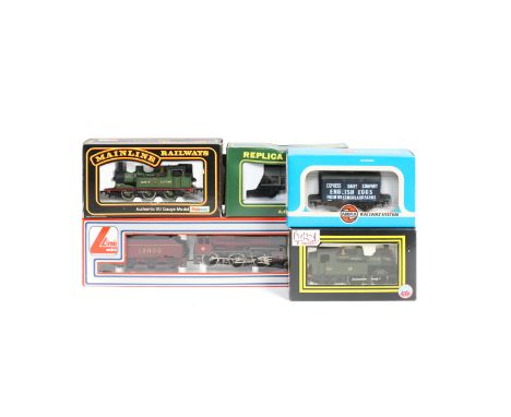 3x locomotives by Lima, Dapol and Mainline plus freight wagons by various makes. An LMS Class 5MT Crab 2-6-0 tender locomotiv