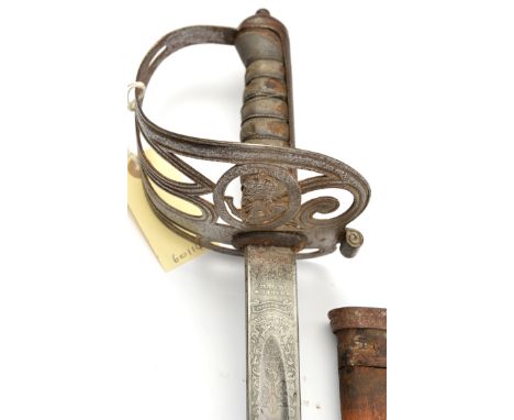 A Vic Rifle officer’s sword, slightly curved blade 32½”, by Brown &amp; Co London, etched with crowned R Cypher, crowned stru