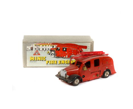 Tri-ang Minic Fire Engine (62M). A pre-war example with electric headlights and a brass bell. Together with the remains of th