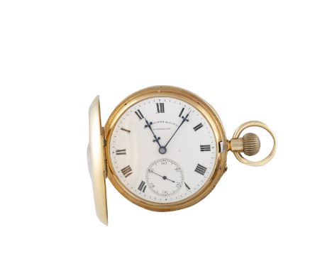 AN 18K GOLD HALF HUNTER POCKET WATCH BY PENLINGTON &amp; BATTY, LIVERPOOLHallmarks for Birmingham 1908, the hinged case with 
