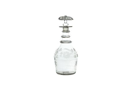 AN IRISH GEORGE III TRIPLE RING NECK DECANTER AND STOPPER, probably Cork or Belfast, with mushroom shaped stopper and body en