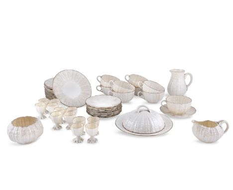 A LARGE BELLEEK CHINA SECOND PERIOD BREAKFAST SERVICE, in the coral pattern, comprising twelve egg cups; circular muffin dish