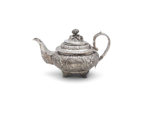 A GEORGE III IRISH SILVER TEAPOT, Dublin c.1826, mark possibly that of James Scott (mark difficult to decipher), of squashed 