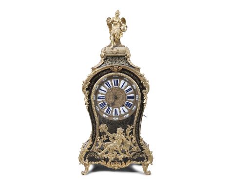 A LARGE 19TH CENTURY FRENCH BOULLE WORK BRACKET CLOCK, signed Antoine Pelletier, Paris, of arched form, surmounted with a orm