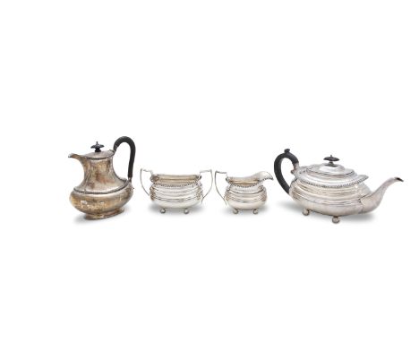 A GEORGE V SILVER THREE PIECE TEA SERVICE, of shaped rectangular form, Sheffield c.1925, mark of William Hutton &amp; Sons Lt