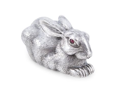 A RUSSIAN SILVER MODEL OF A RABBIT, Moscow c.1890, mark of Julius Alexandrovitch Rappoport, modelled in a crouching position 